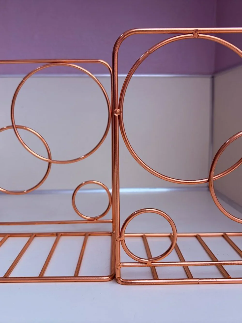 Rose Gold Metal Wire Bookends Circle & Square Geometric Set of 2